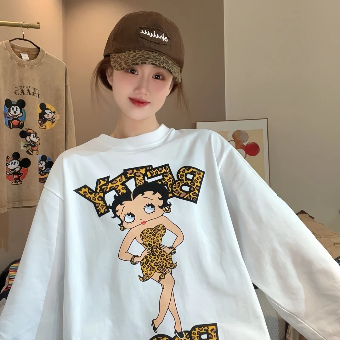 【FANG方方】2024早秋爆款豹纹印花圆领长袖卫衣