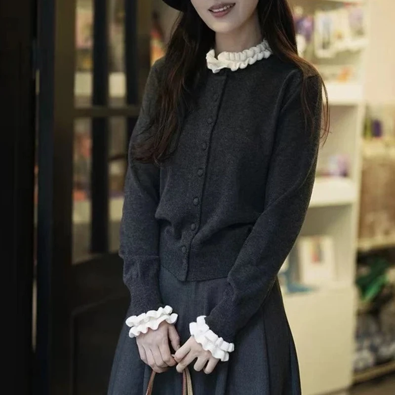 2025秋季新款宽松气质花边设计针织衫女士法式洋气毛衣高级感女装