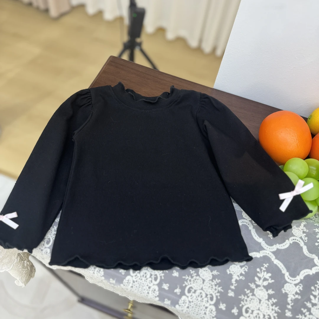 【peachey桃喜儿】女童蝴蝶结圆领长袖打底衫25年秋季新8010