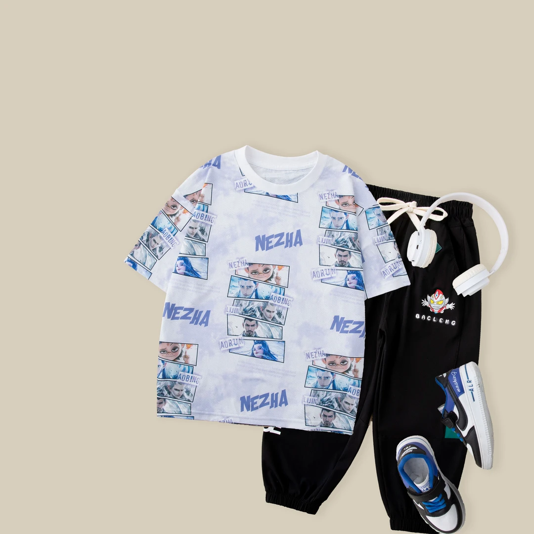 儿童夏款短袖T恤2025新款男童潮流时尚满印卡通T恤BX5188华子童装