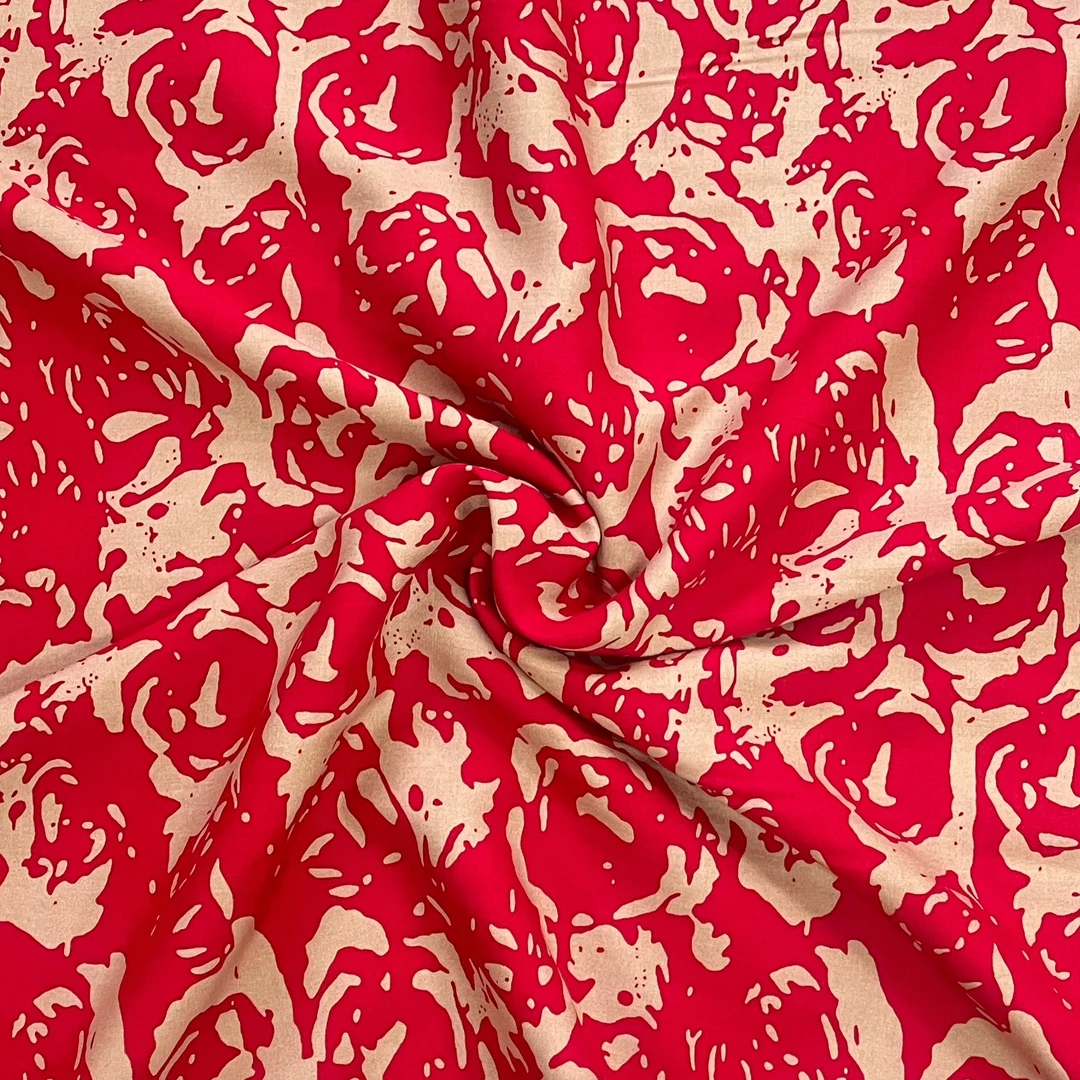 【云锦1店】241229-8号 卡其底红玫瑰 棉绸服装布料面料
