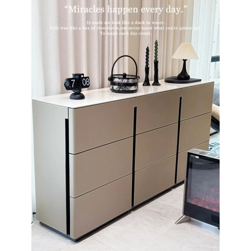 【极简马鞍皮九斗柜】意式实木斗柜中古置物家用储物柜