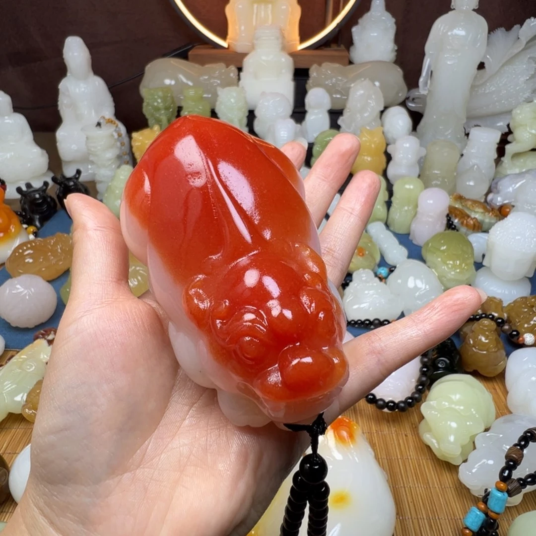石材涛手工雕刻红呗大貔貅