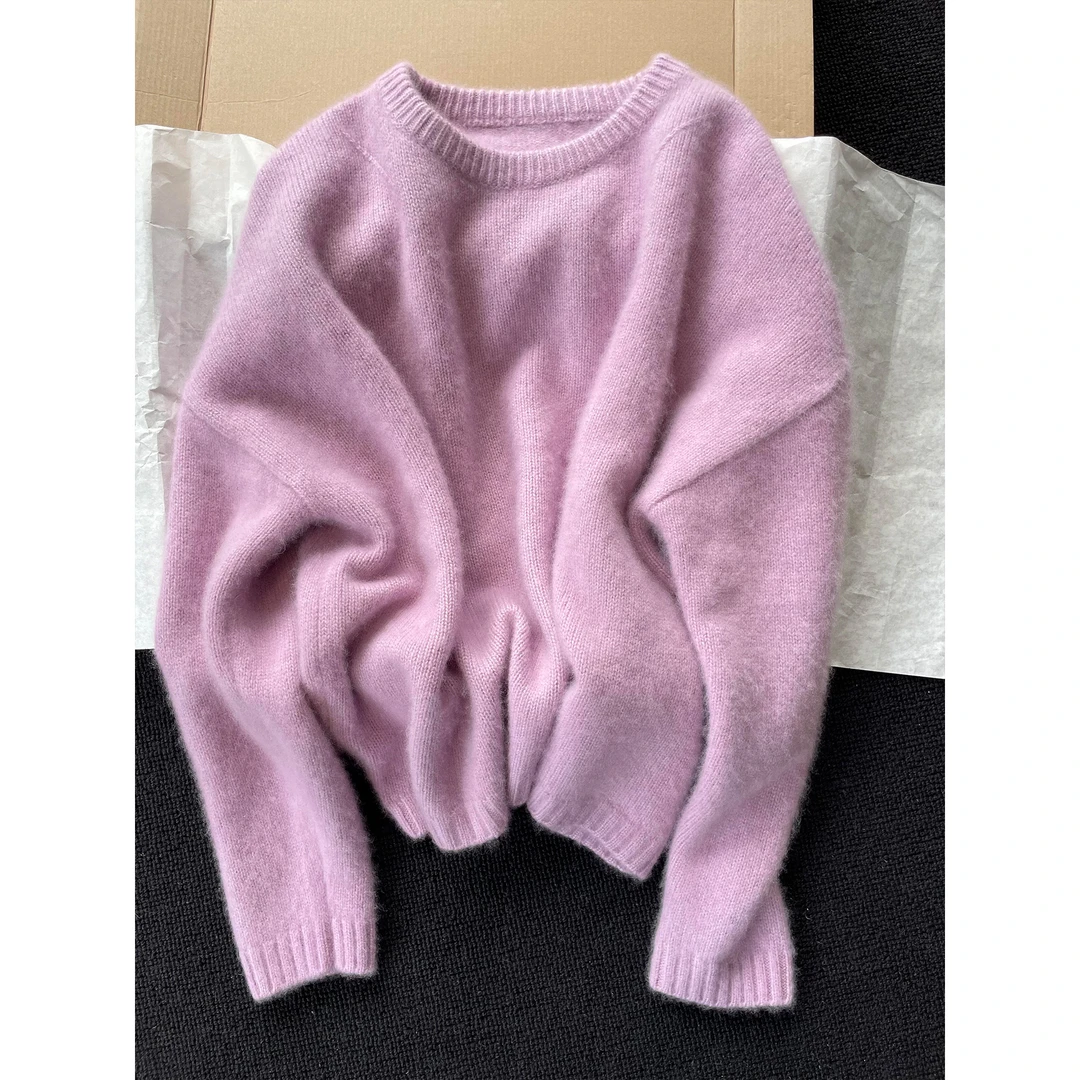 美呆了！真心好看！紫色圆领毛衣女秋冬季韩系好看高级感针织衫上衣
