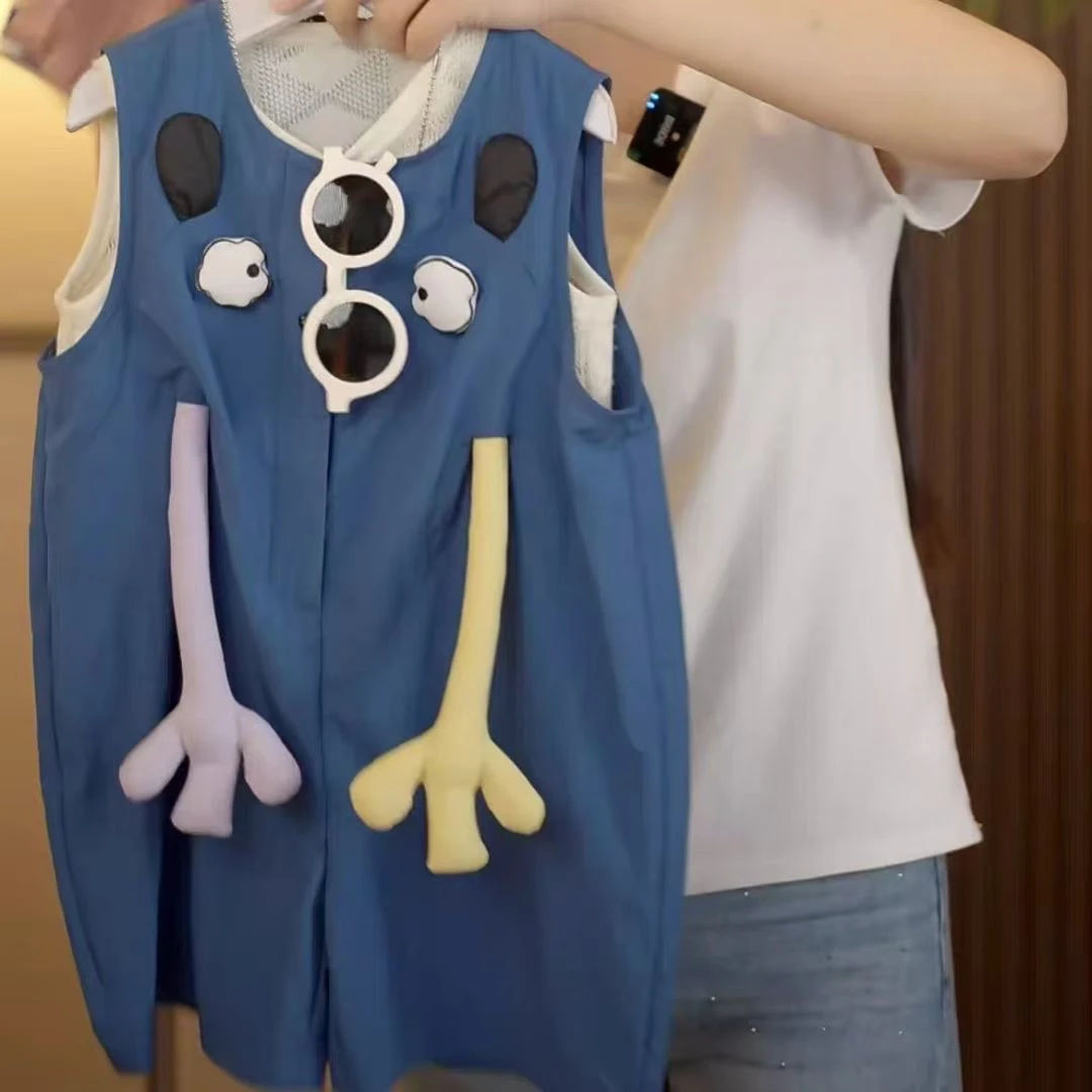 1121 夏款男女童可爱立体卡通图案连体中裤裤两件套