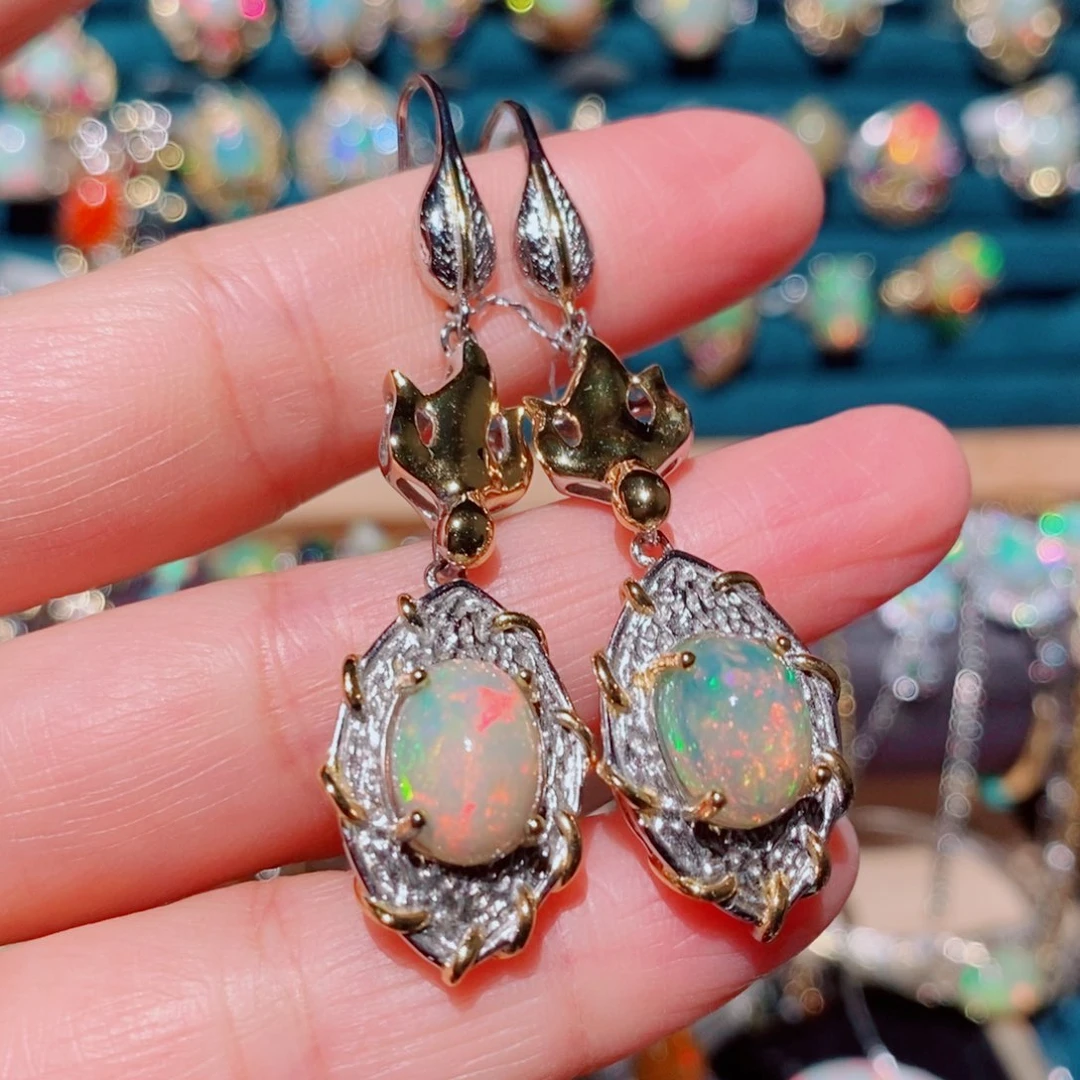 欧泊银S925镶嵌耳饰