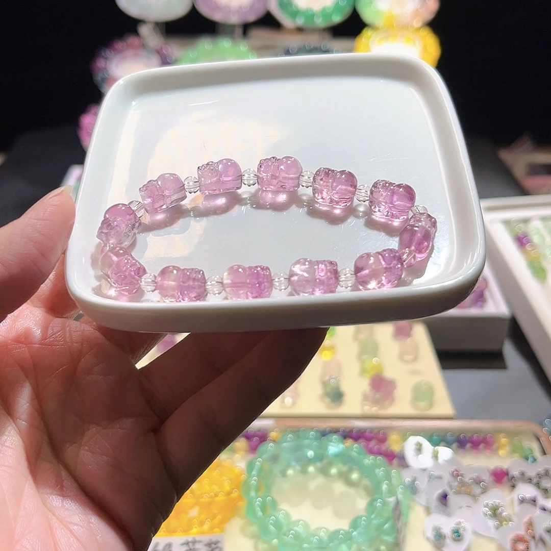 未镶嵌萤石手链粉紫貔貅8m