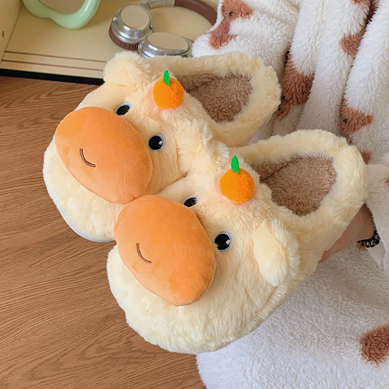 【吐司】水豚噜噜棉拖鞋女可爱冬季男女情侣外穿防滑家居室内保暖棉