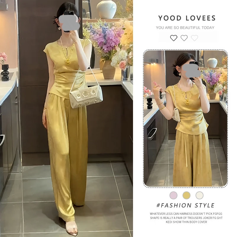 2025夏季新款欧货高级感复古减龄收腰上衣无袖气质百搭休闲裤套装