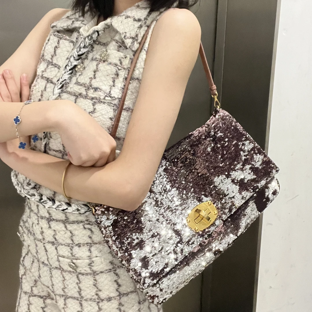 95新 MIU MIU/缪缪 亮片拼色单肩翻盖包
