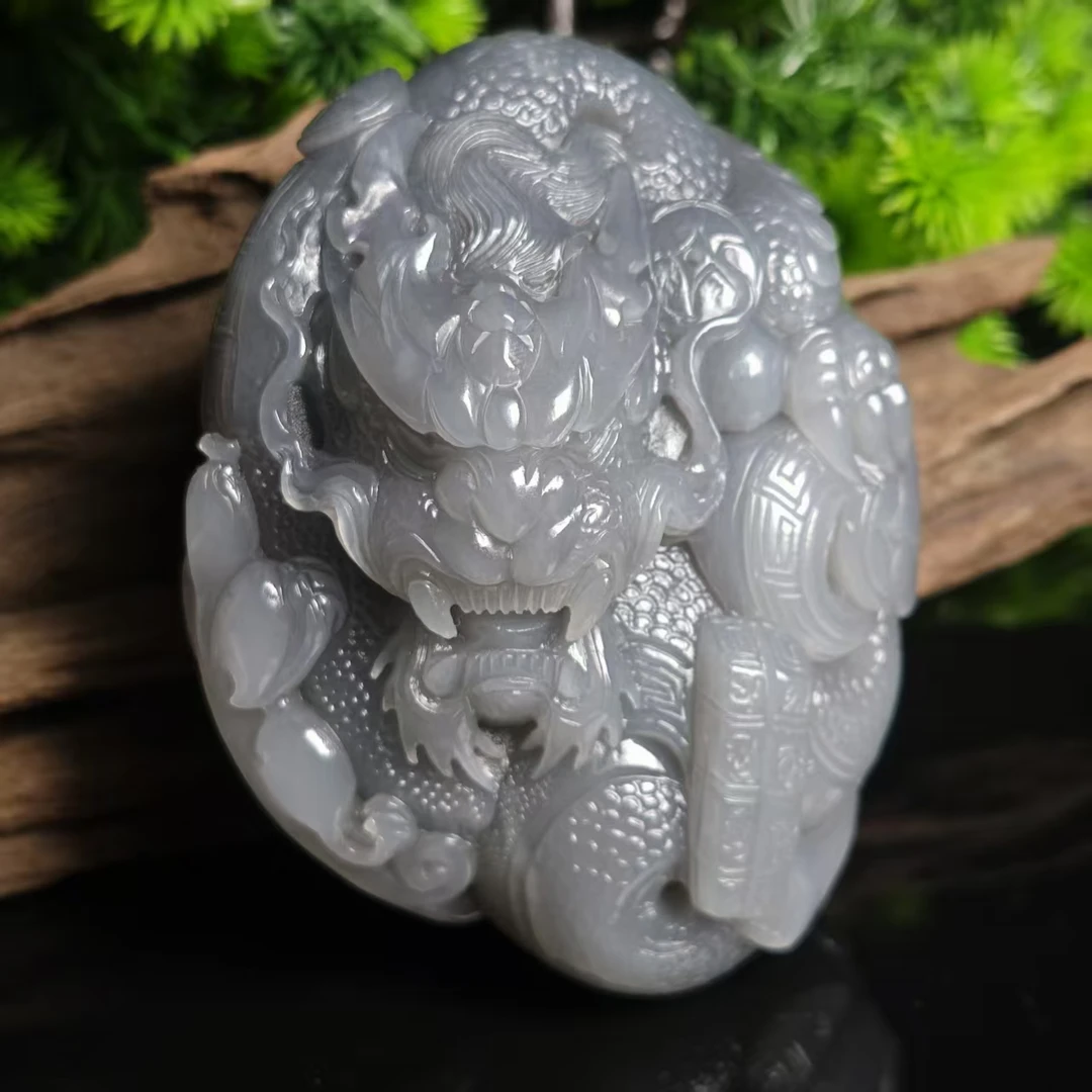 lot5739 祥鳞聚福把件 和田玉烟紫 93.8*72.3*42.6mm 356.9g