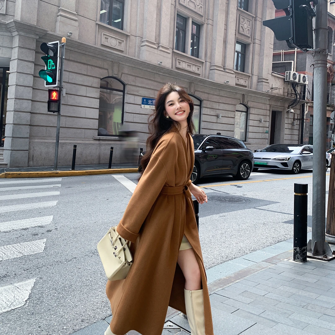 高端大牌双面羊绒大衣女冬季新款韩系高级感宽松气质过膝毛呢外套