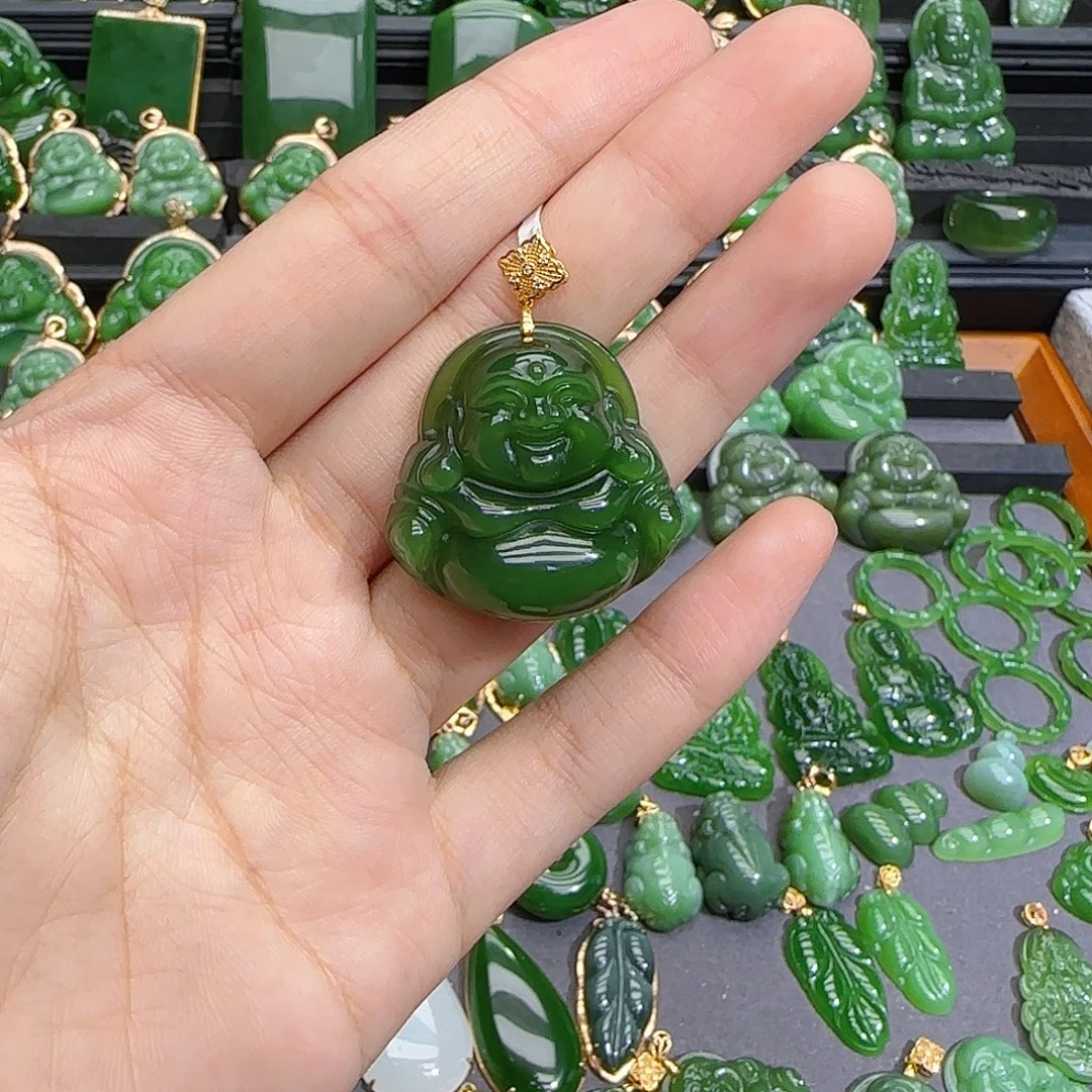 颈饰18K金镶嵌和田玉（碧玉）特价30佛公