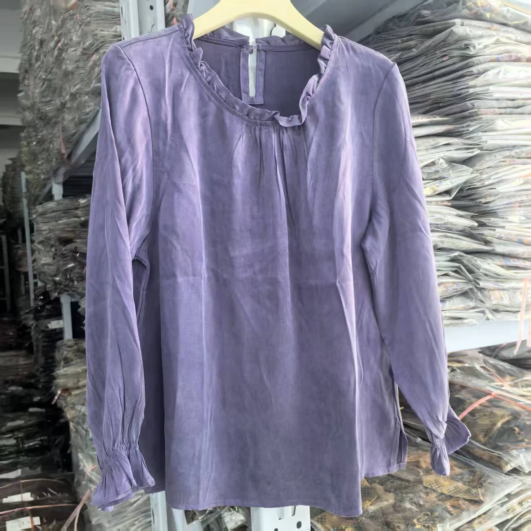 5676款木耳边圆领长袖上衣【紫木耳】