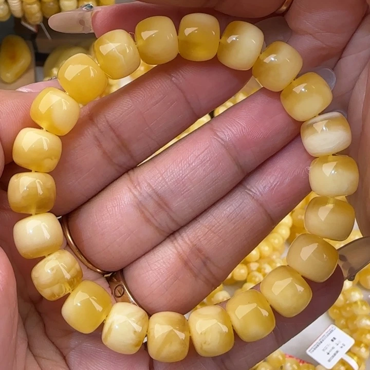 蜜蜡未镶嵌手链金白聚宝盆老型手串