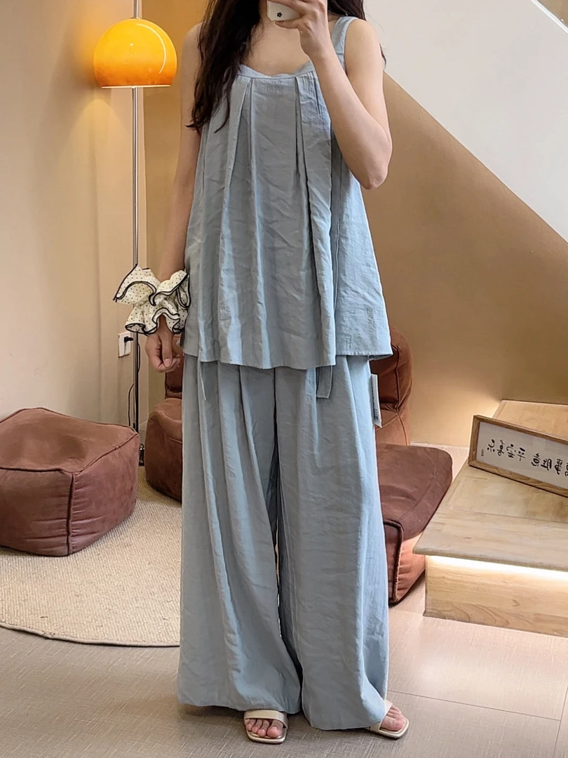 简约通勤极简风时尚套装夏季阔腿裤 前后两穿