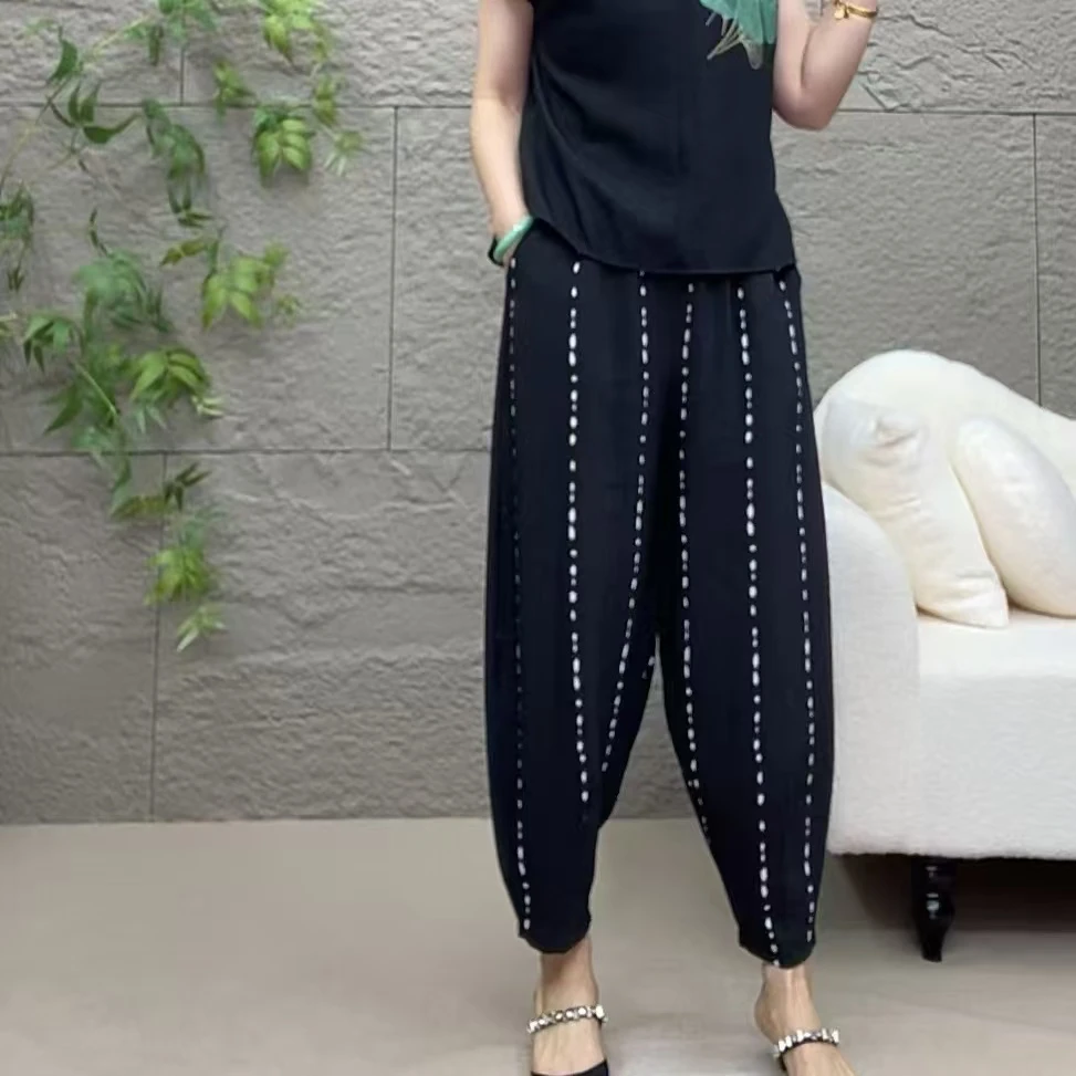 999新款时尚显瘦休闲裤气质百搭夏季薄款宽松潮流拼接哈伦裤