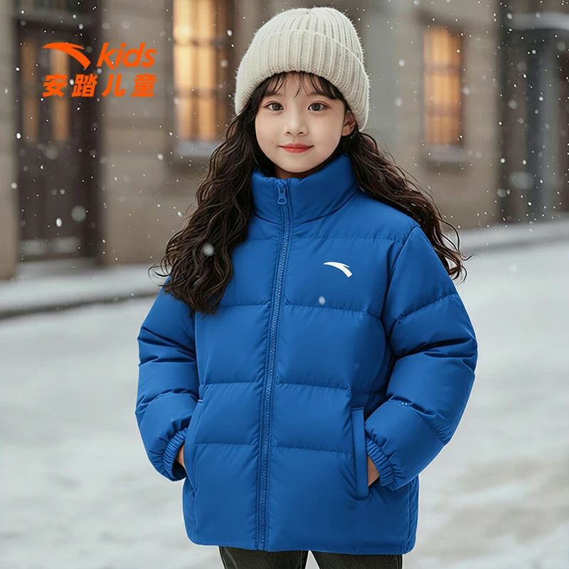 安踏女童短款蓬松轻薄羽绒服秋冬季宽松洋气百搭立领防风保暖外套