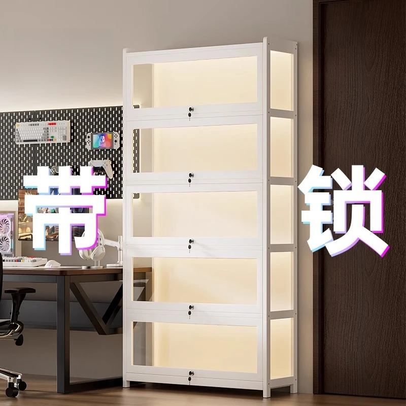 手办展示柜带灯带锁亚克力透明防尘展示架乐高盲盒摆件模型收纳柜