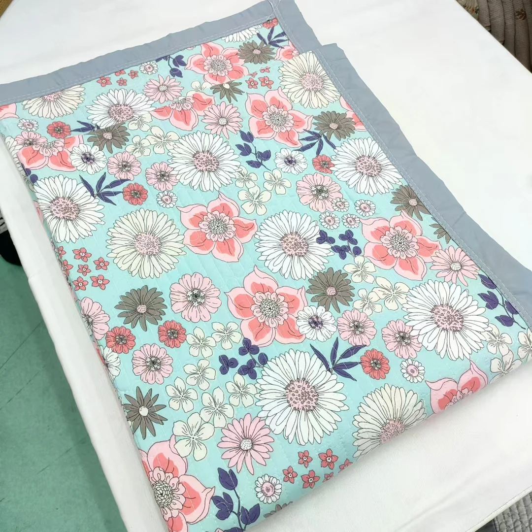 【包边床盖】<太阳花-绿>90X220cm<±5cm>绗缝 多功能水洗透气