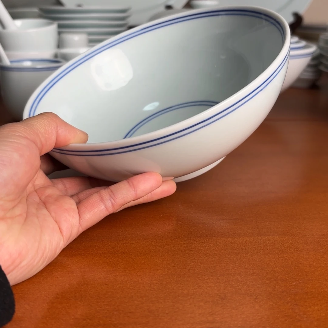 碗7英寸蓝线广口碗手工
