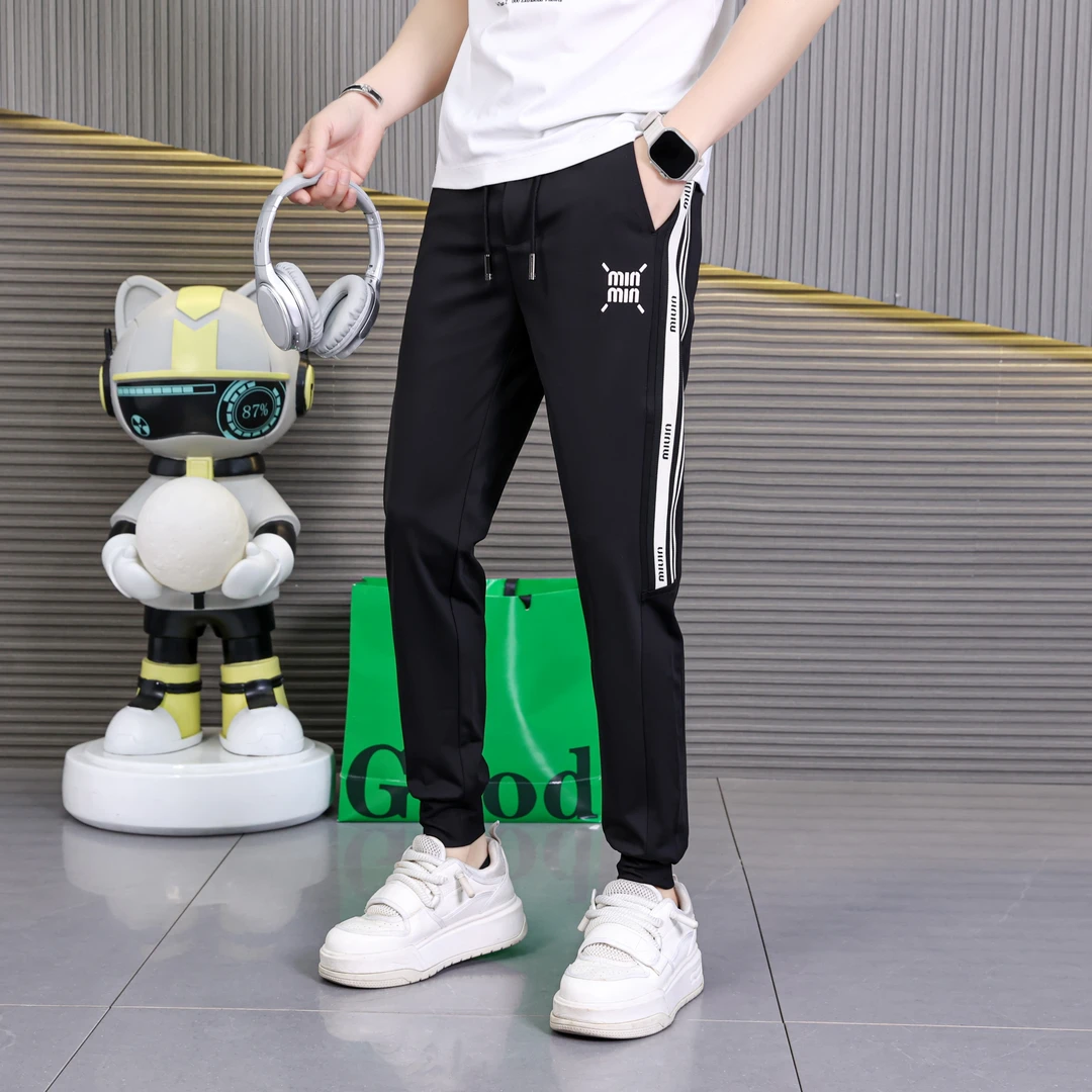 春夏新款男士休闲裤松紧腰束脚裤欧货潮流长裤夏季透气薄款户外