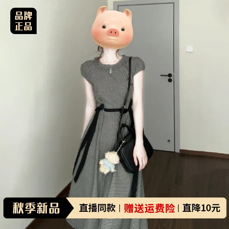 法式格纹连衣裙子女装夏季2025新款今年流行爆款洋气漂亮小众长裙
