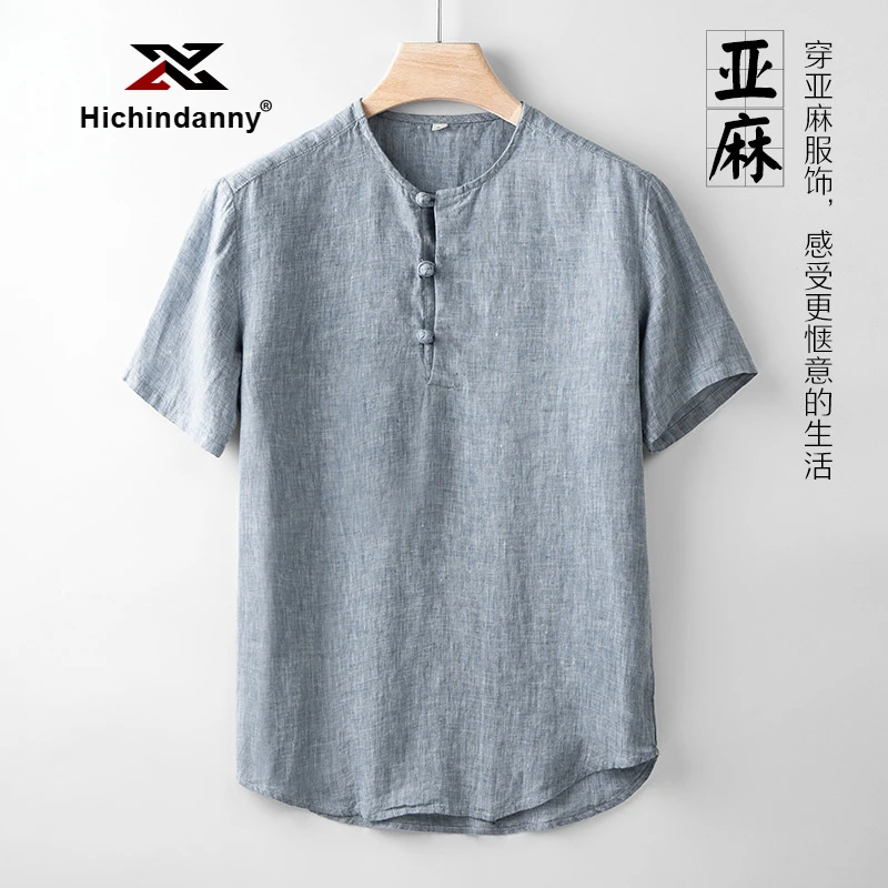 冰丝纯亚麻短袖t恤男夏季薄款中国风宽松上衣盘扣复古休闲运动T恤
