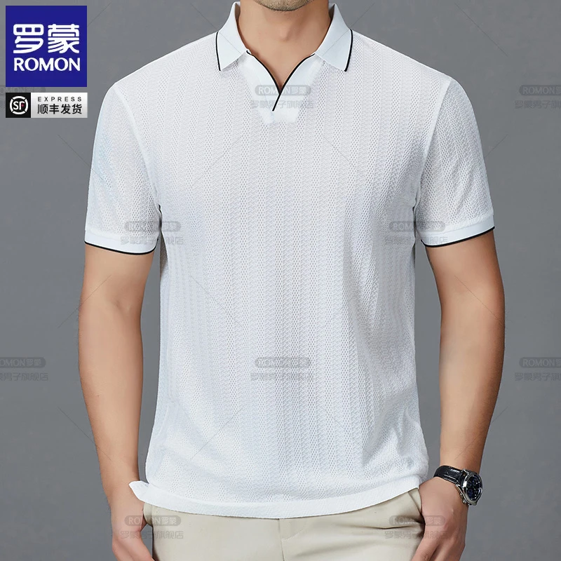 罗蒙男士夏季新款短袖T恤透气舒适亲肤百搭Polo衫休闲翻领半袖