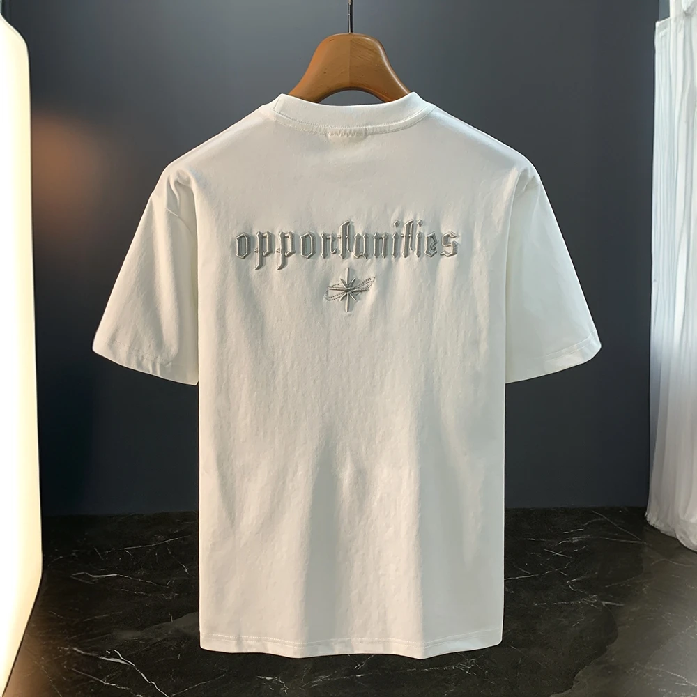 2025新款刺绣短袖t恤男士夏季白色薄款简约T恤衫柔软休闲半袖上衣