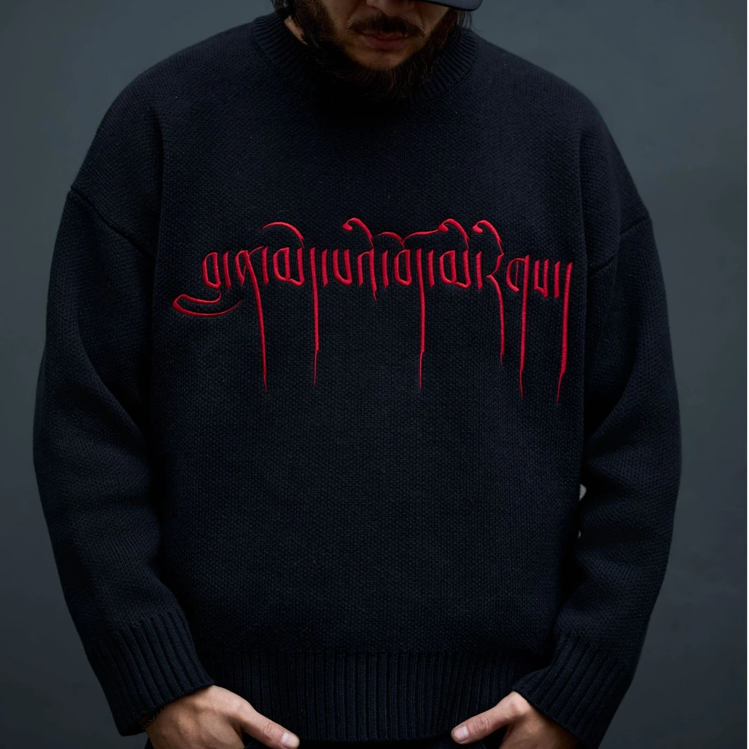 LNMB藏式元素冬季加厚圆领毛衣  情侣复古慵懒风休闲百搭