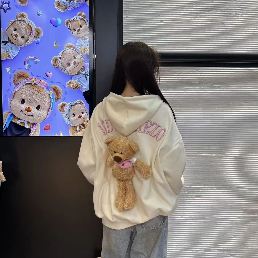 【甜美阳光】男女同款早秋新款拉链帽衫外套小熊休闲卫衣（167）