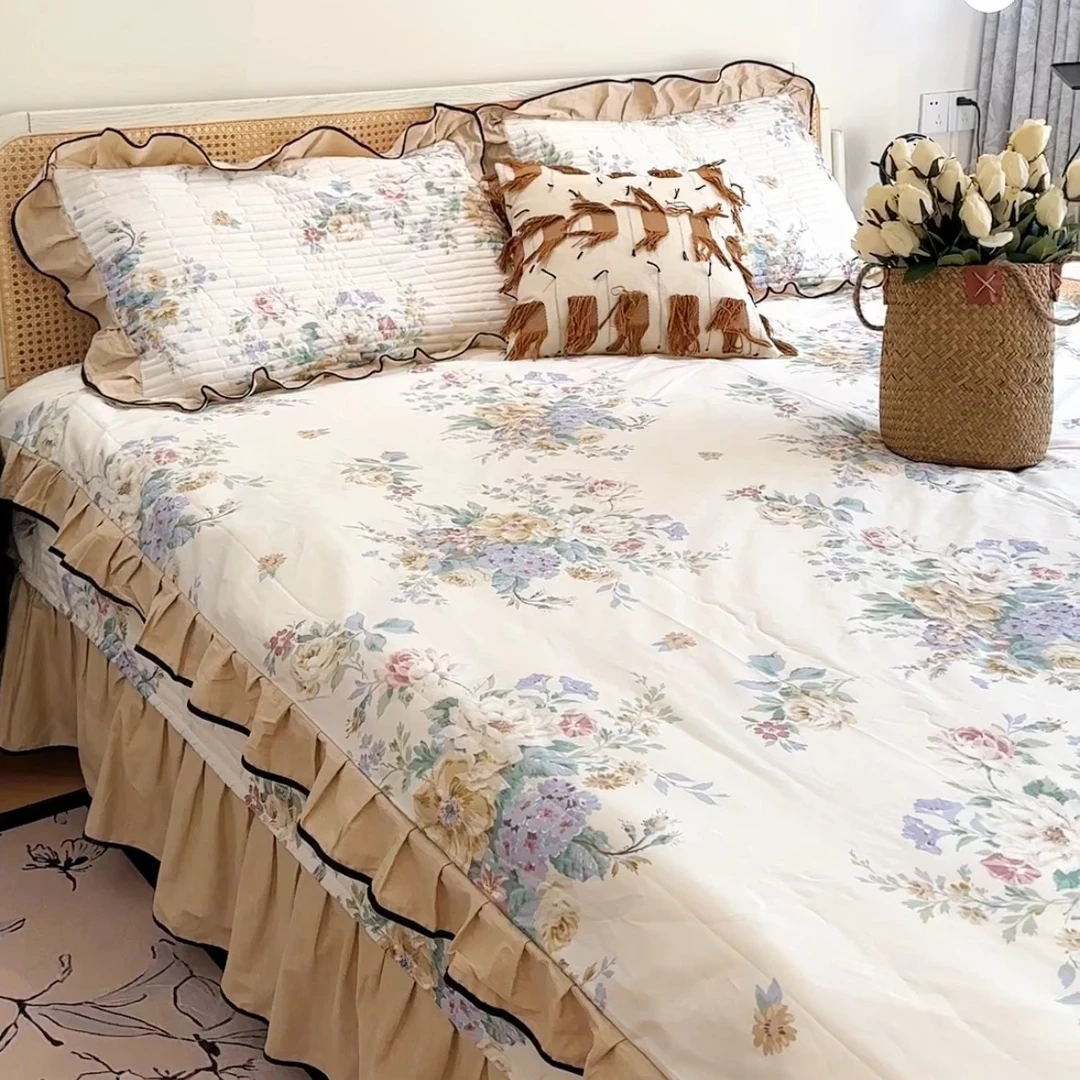 【晗小姐推荐】法式浪漫床盖款四件套全棉工艺款数码印花法式荷叶边