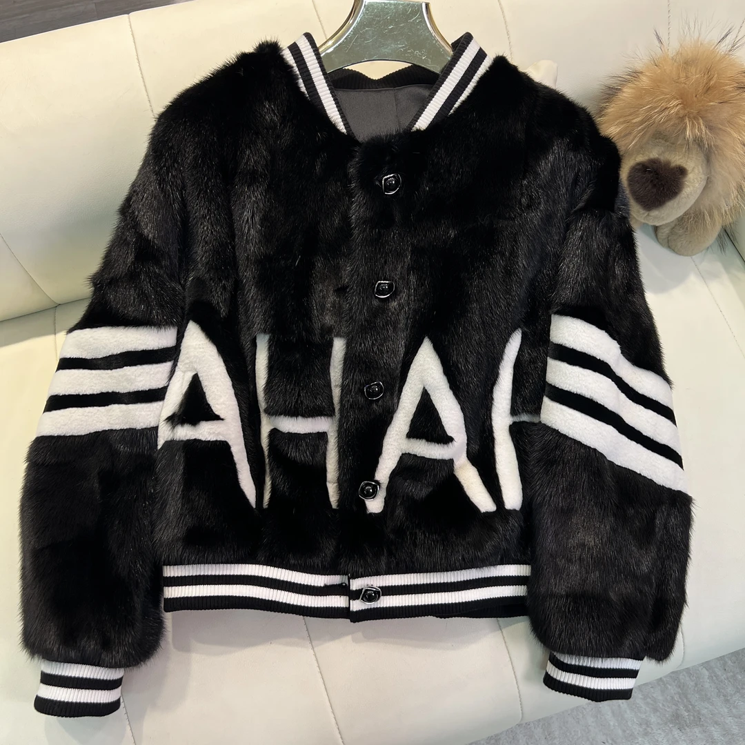 【YISHAN-】高奢独特奢潮黑貂棒球服TD23056