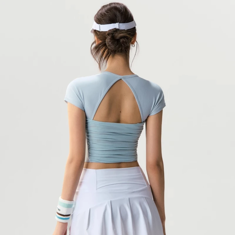 夏季新款美背瑜伽短袖女户外跑步运动T恤训练修身显瘦健身网球服