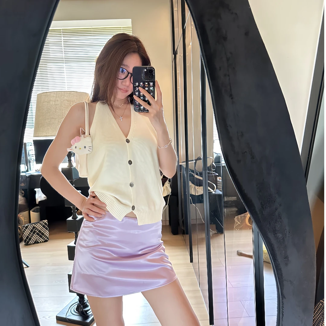 LA  紫色缎面  半身裙 31028