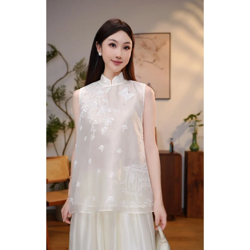 【宣羽中式】画中仙新中式重工钉珠刺绣夏季百搭无袖女款背心薄款