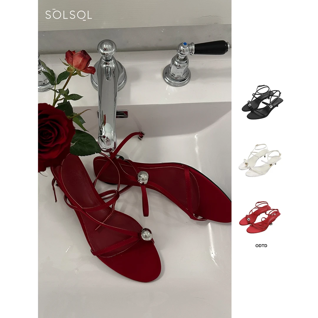 ODTD设计师品牌25春夏新品金属球小猫跟绑带凉鞋SOLSOL买手店