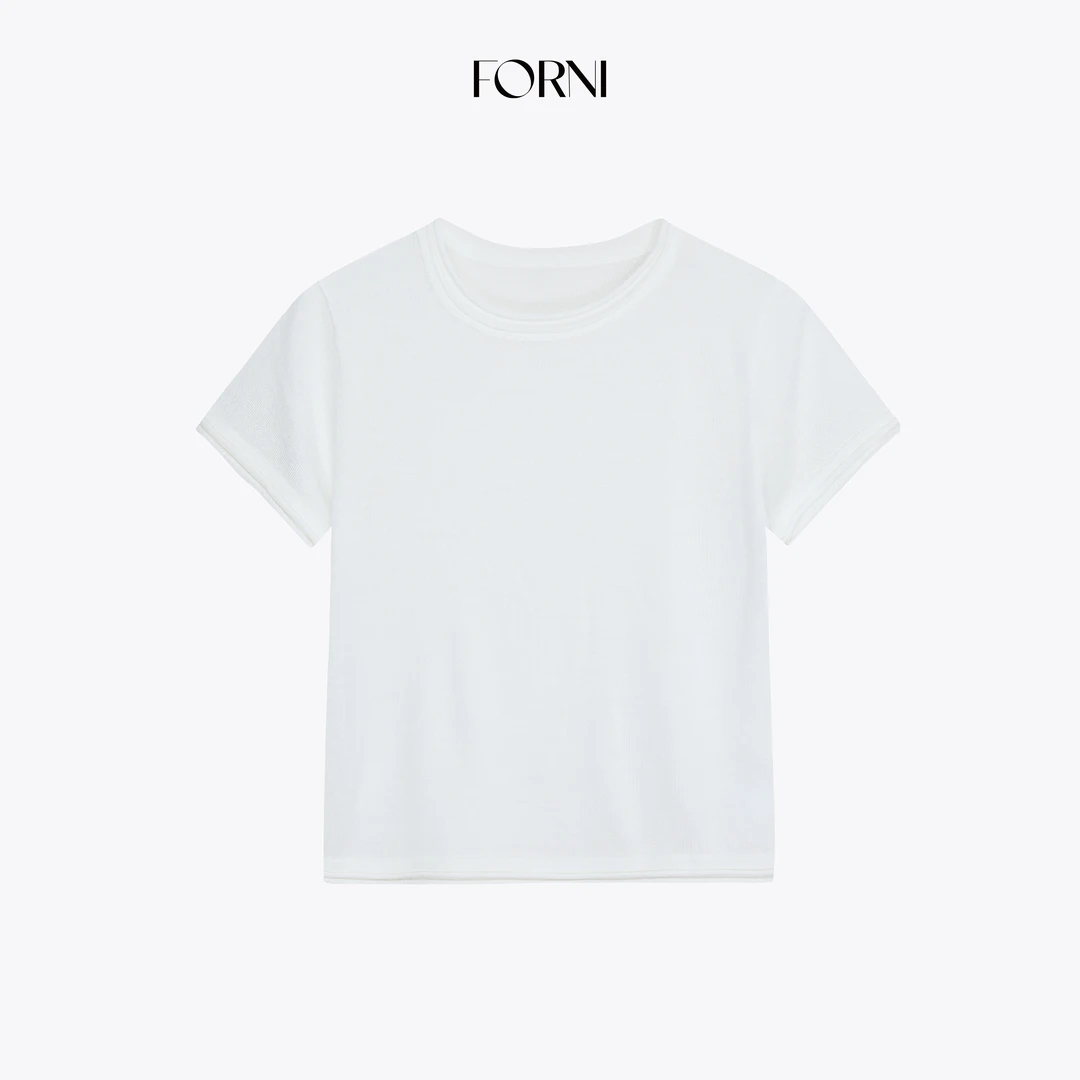FORNI 叠穿胶囊 设计感羊毛卷边撞色假两件修身T恤