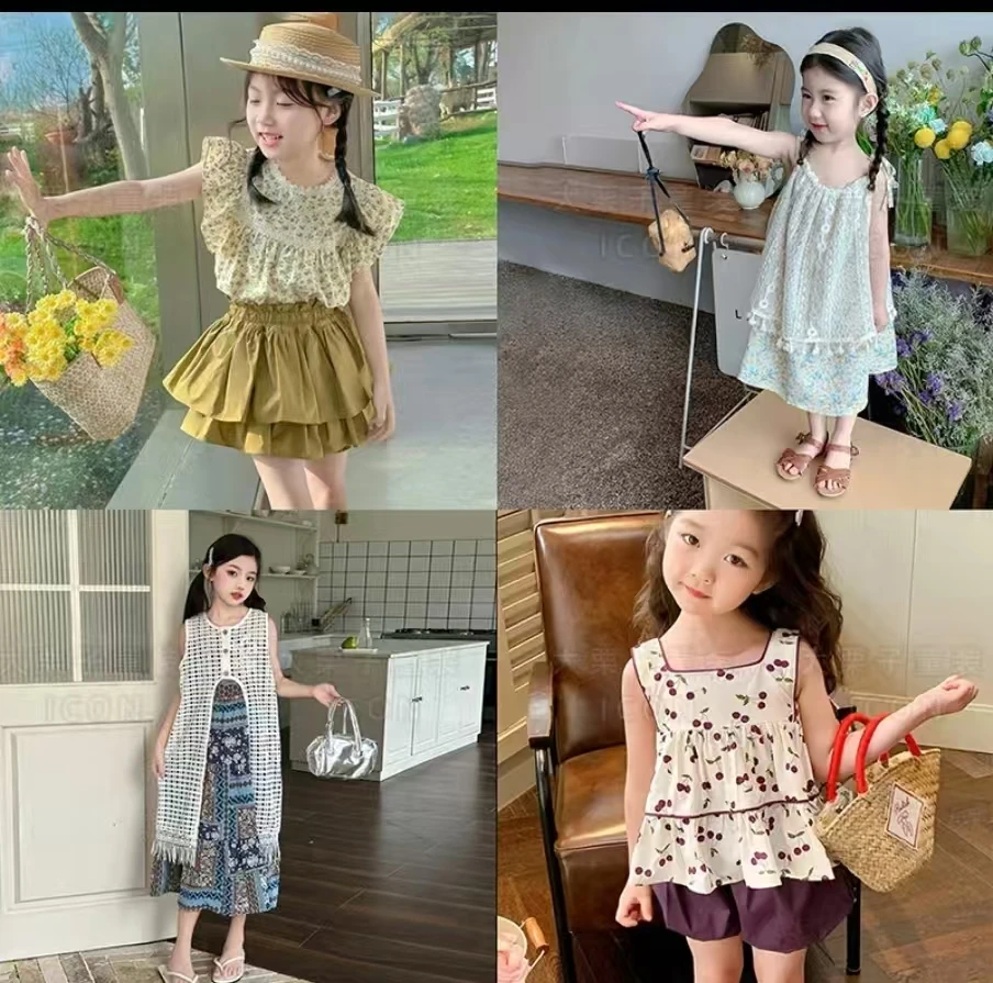501-599儿童夏季百搭时尚套装洋气时髦韩版女孩女小童牛仔休闲