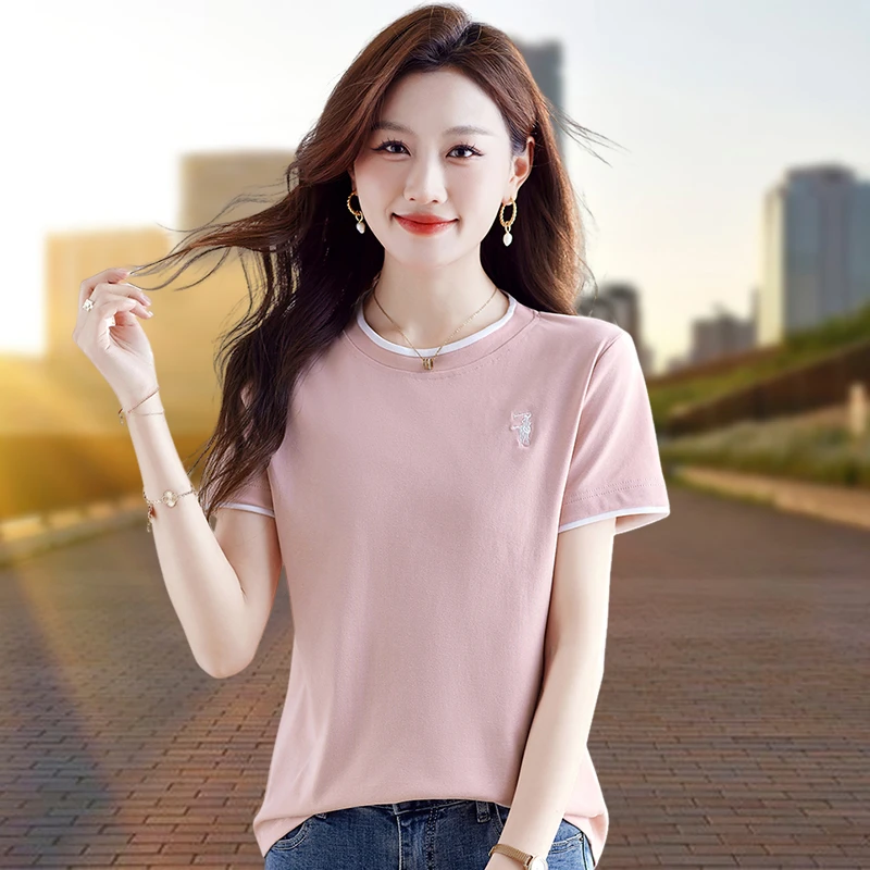 圆领短袖女士T恤宽松气质显瘦休闲极简风百搭2025夏季新款上衣女