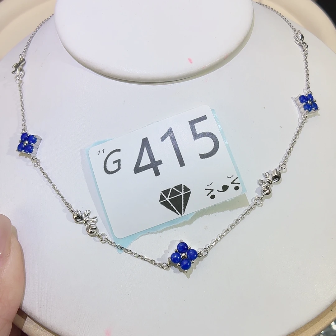 青金石银S925镶嵌颈饰g415