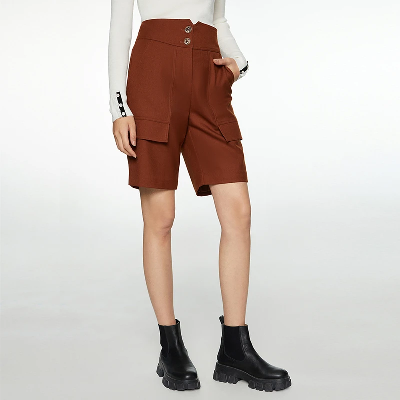 SIVEEN/新款时尚简约纯色百慕大都市轻熟风绵羊毛短裤女
