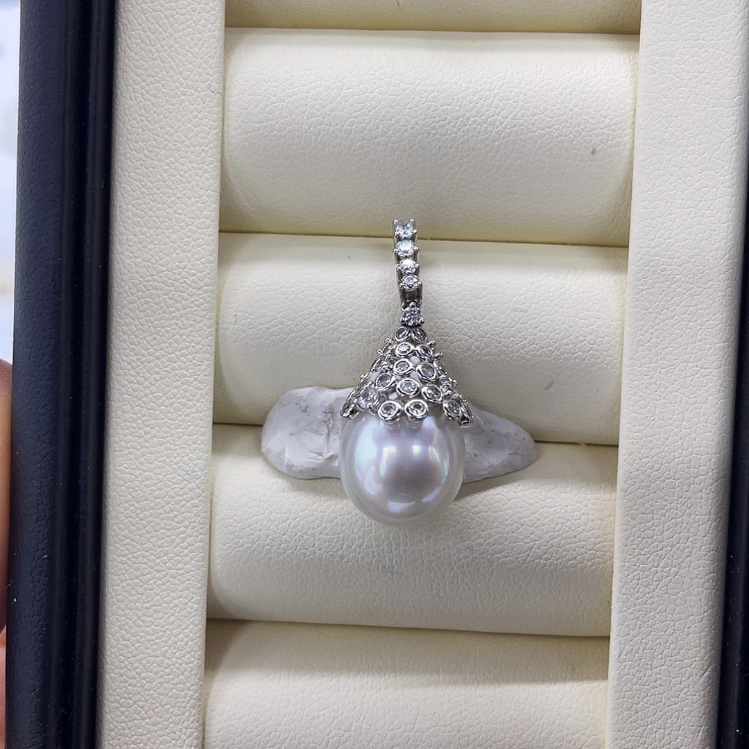 吊坠(不含链)海水珍珠银S925镶嵌澳白水滴吊坠11-12mm