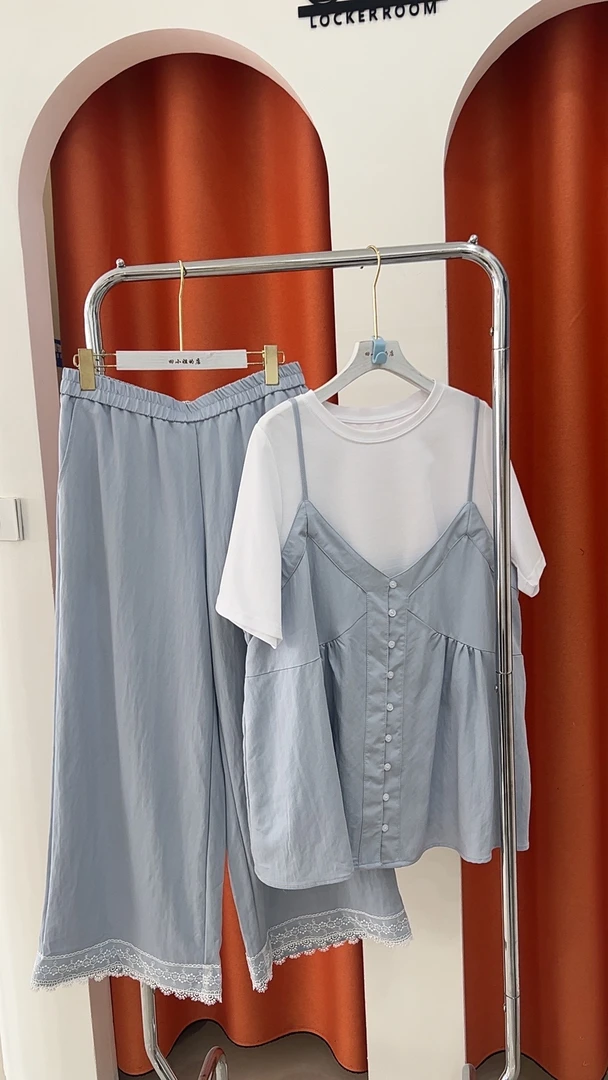 【田小姐的店】马甲套装女夏季简约百搭内搭T恤阔腿裤上衣