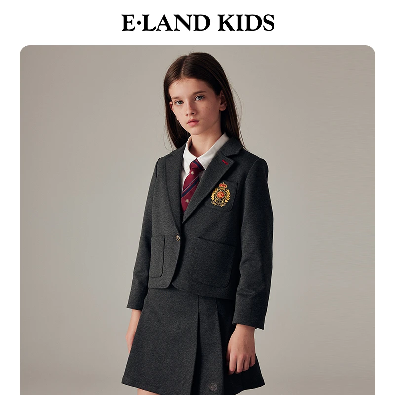 E·LAND KIDS衣恋童装女童西服年秋冬学院风双贴袋EKJKE4922D