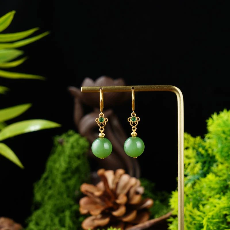 【香掌柜】和田玉碧玉圆珠耳钩（发一对）