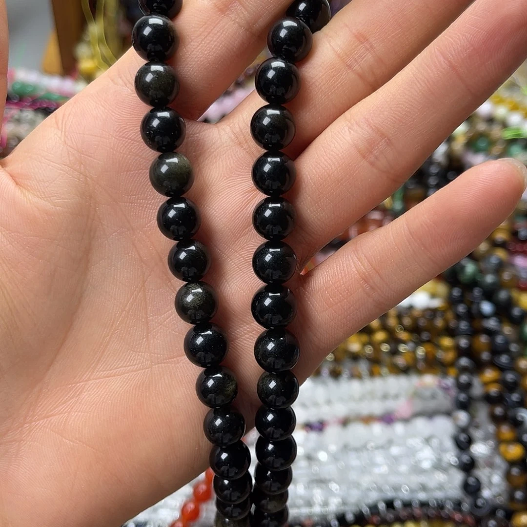 玛瑙/玉髓未镶嵌珠宝半成品卡10金耀石圆珠一条