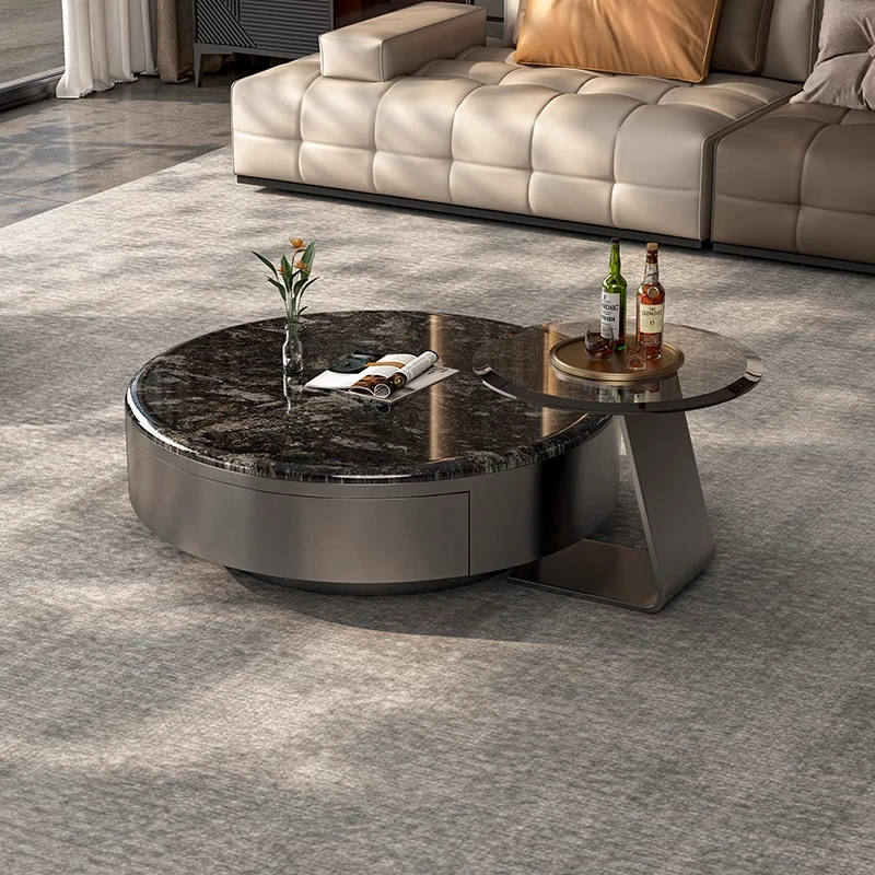 沫梵天然奢石铂金钻现代轻奢客厅圆形家用储物个性茶几