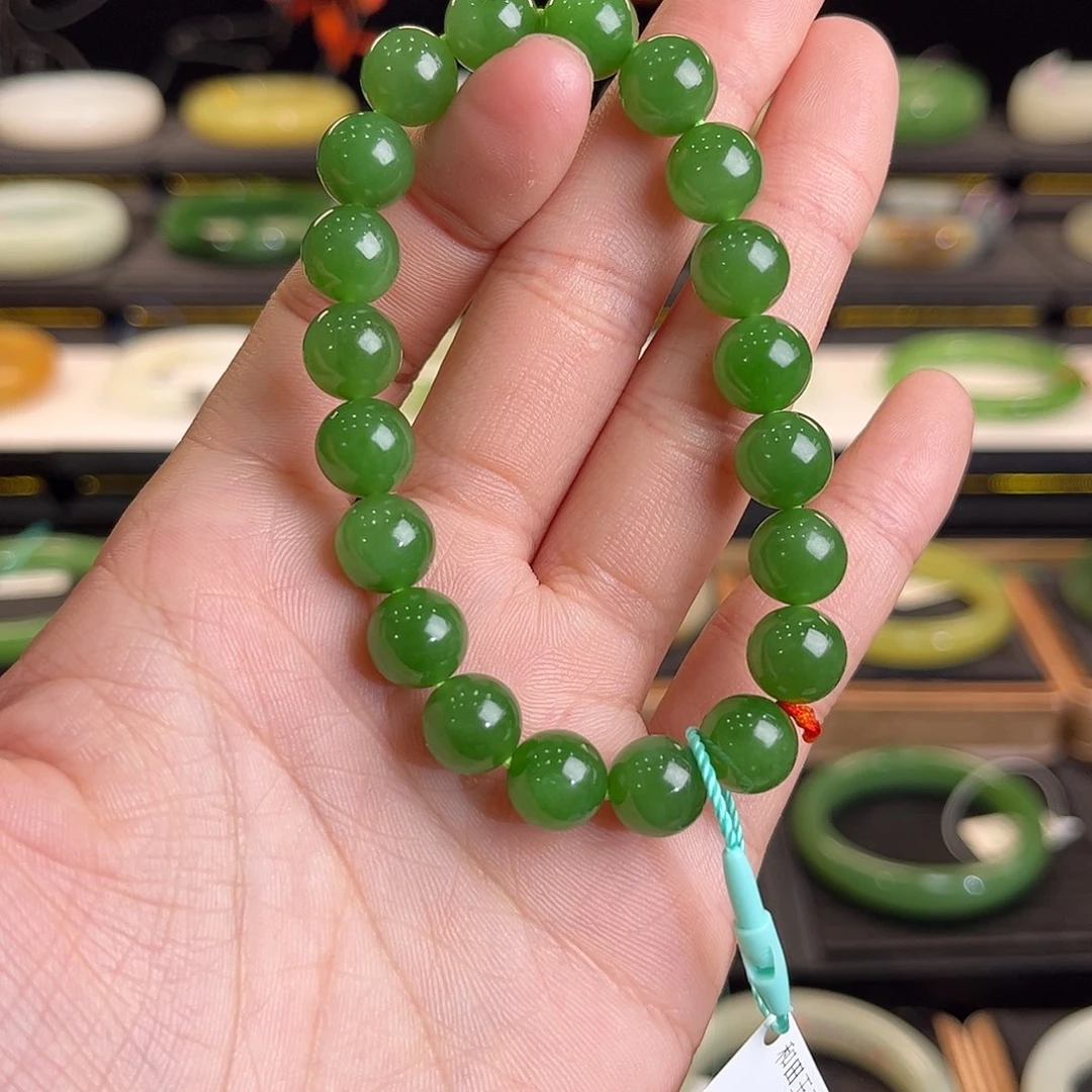 和田玉未镶嵌手镯辣阳绿